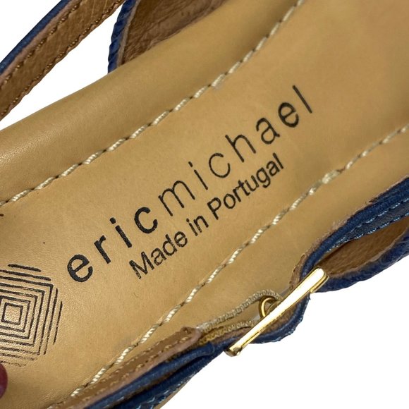 Eric Michael leather T strap thong wedge sandal blue teal heel strap Sz 40 / 9 - Picture 5 of 13